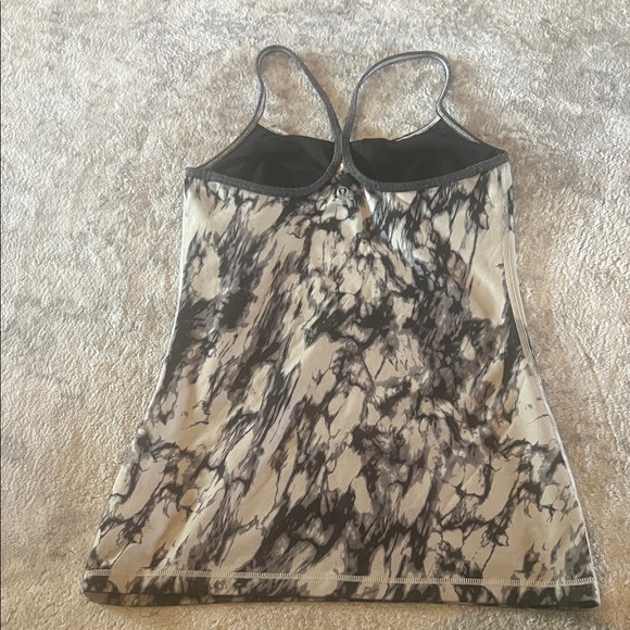 Lululemon Power Y Tank Top Size 6 Marble Tan Gray Black Stretch Athletic - Picture 4 of 7